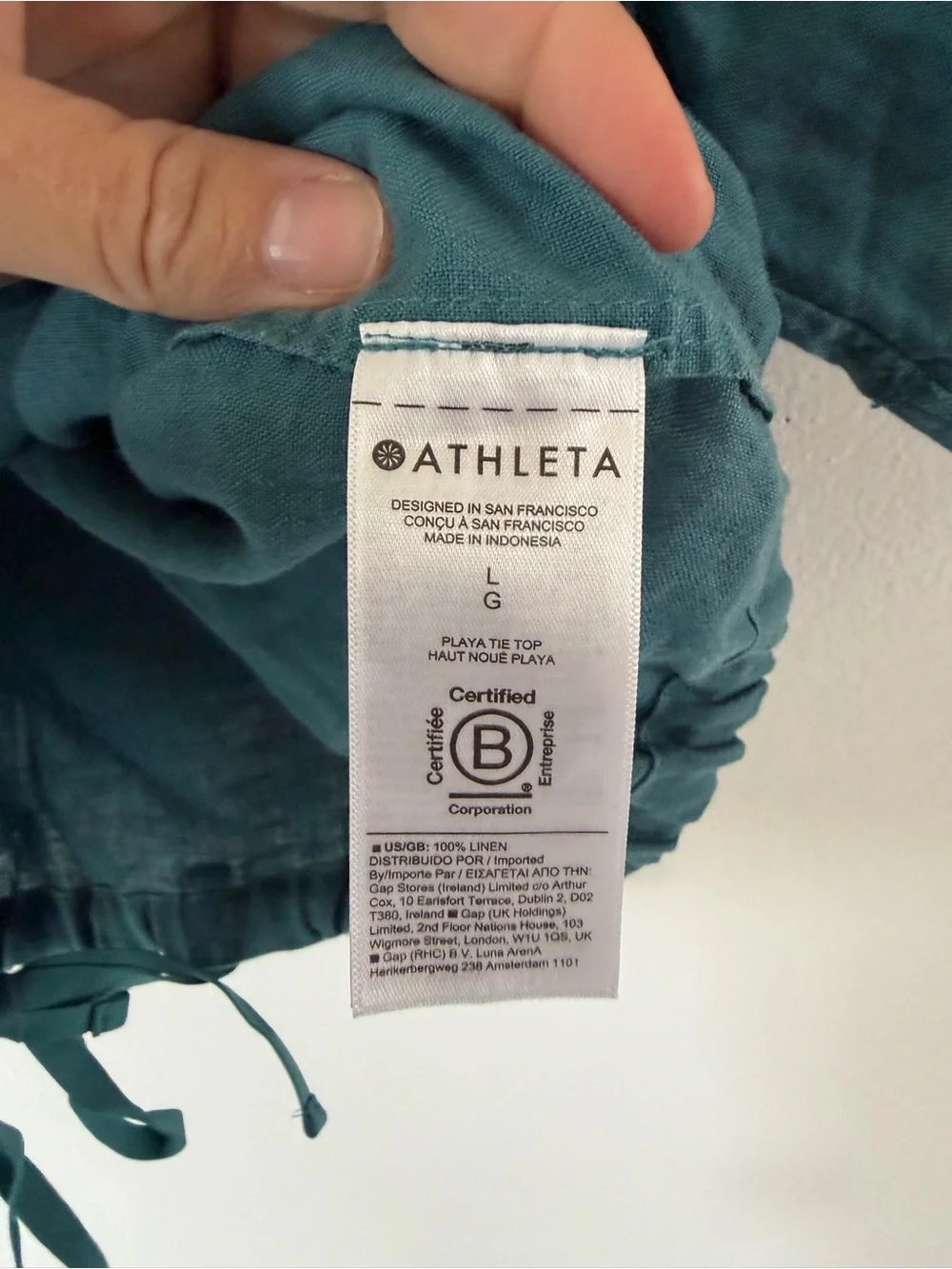 Athleta Playa Linen Tie True Wrap Short Sleeve Top In Borealis Green Size Large - Picture 12 of 14